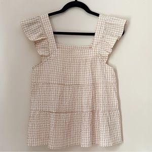 Mine Anthropologie gingham ruffle sleeves blouse top small
